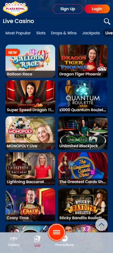 plaza royal casino mobile live casino