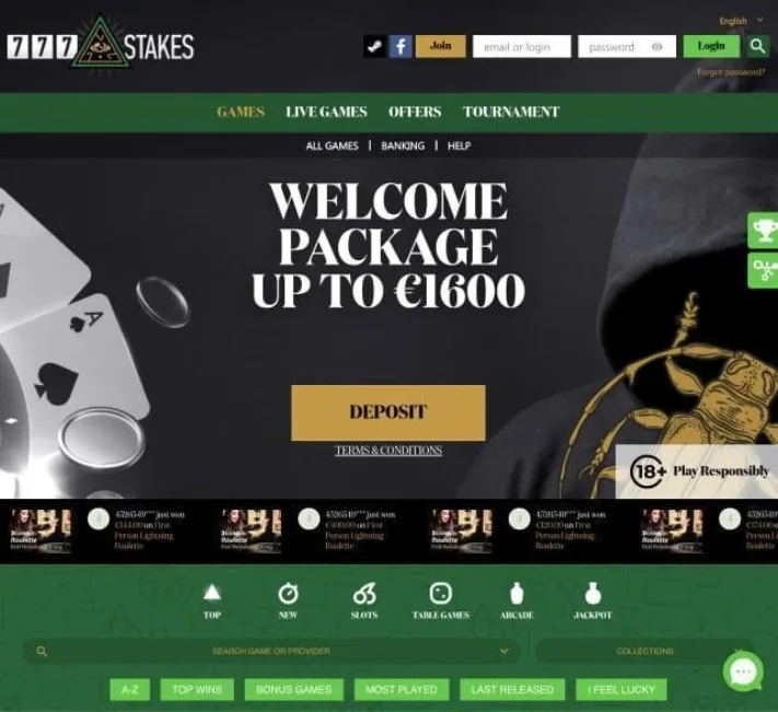 777 Stakes Casino homepage