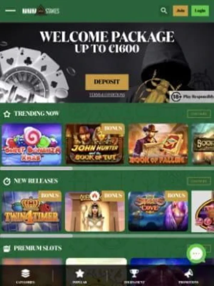 777 Stakes Casino homepage on mobile