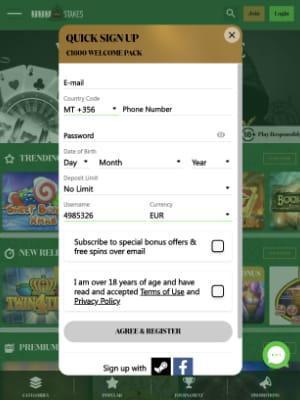 777 Stakes Casino registration on mobile