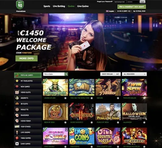 Bet90 Casino Homepage