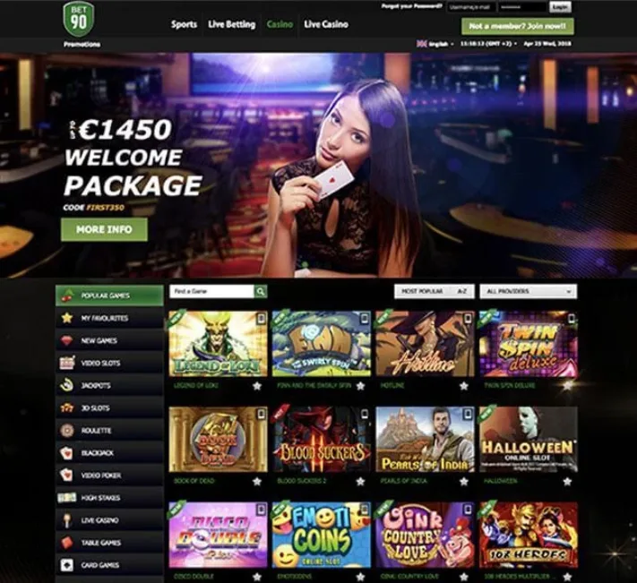Bet90 Casino Homepage