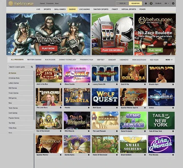 Betcruise Casino Homepage