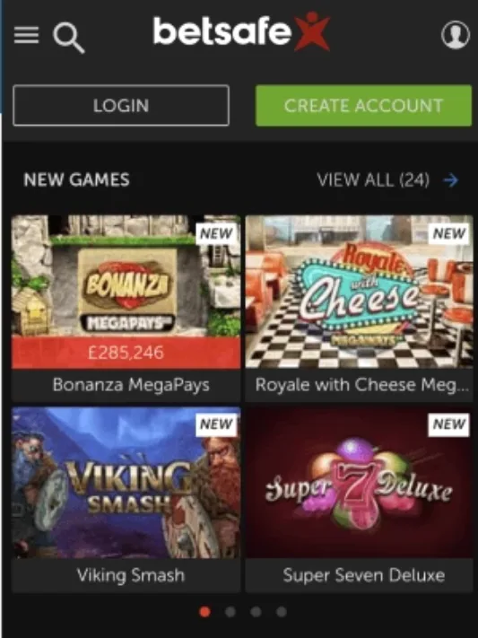Betsafe casino homepage on mobile