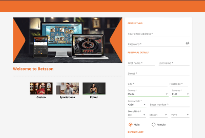 Betsson casino registration