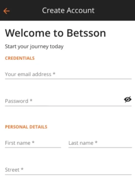 Betsson casino registration on mobile