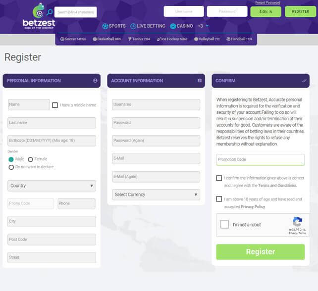 Betzest Registration form