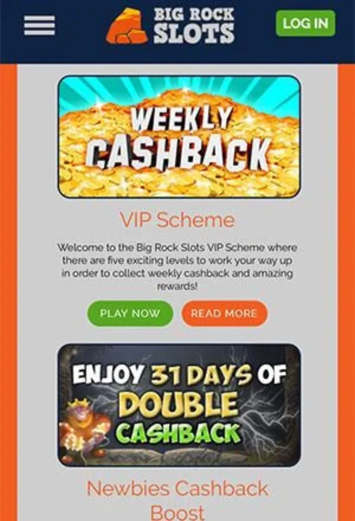 Big Rock Slots Mobile Screen