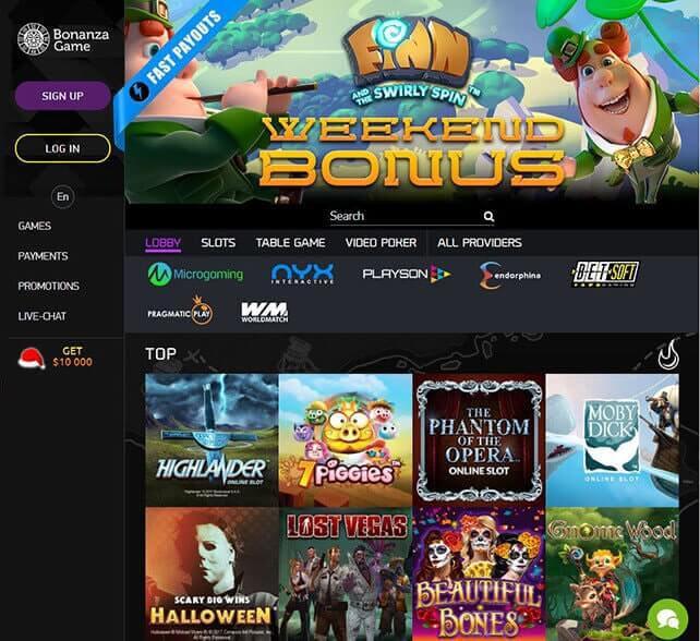 Bonanza Casino Homepage