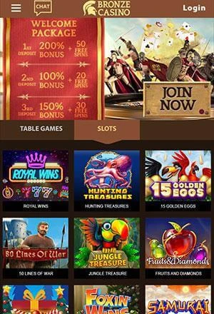Bronze Casino Mobile Screen