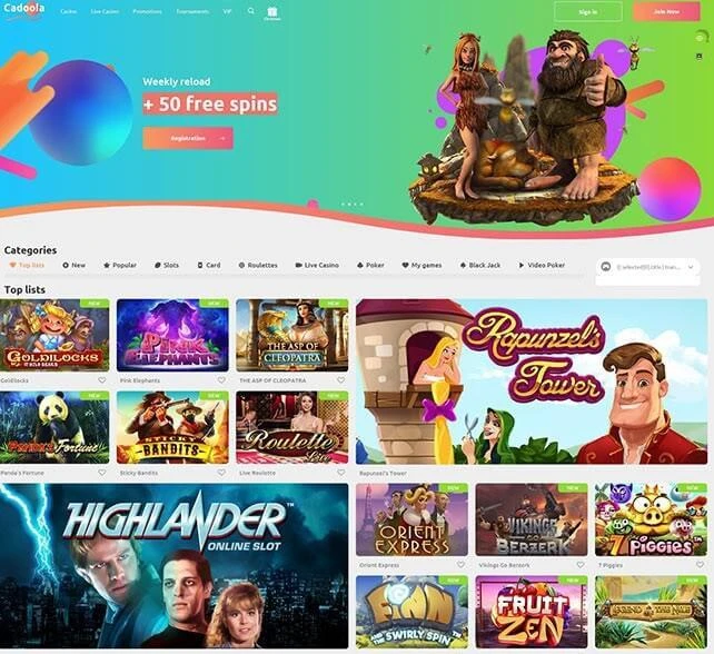 Cadoola Casino Homepage