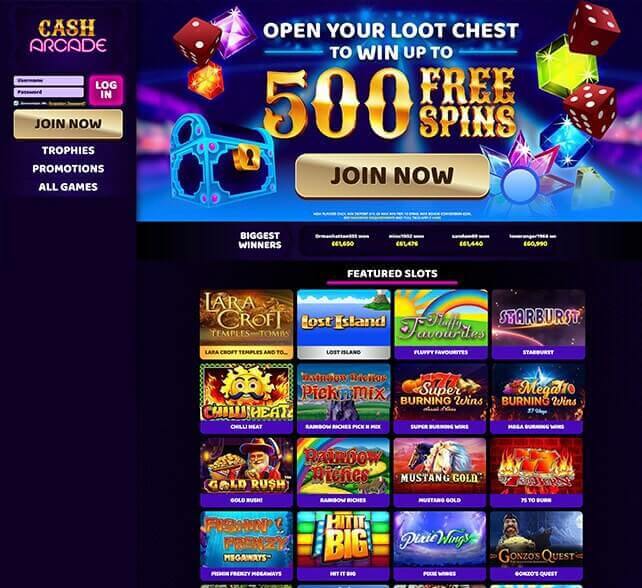 Cash Arcade Homepage