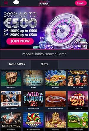 CasinoDisco Mobile Screen