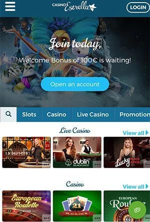 Casino Estrella Mobile Screen