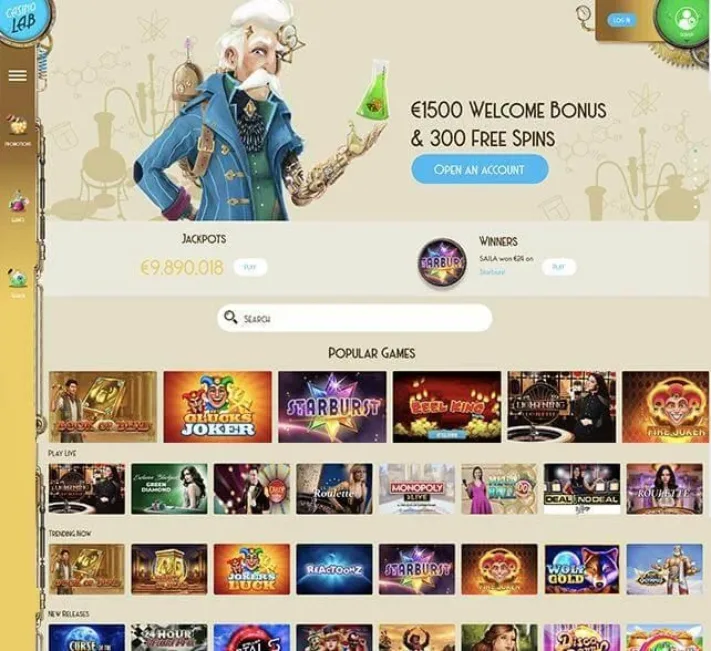 Casino Lab homepage and bonus