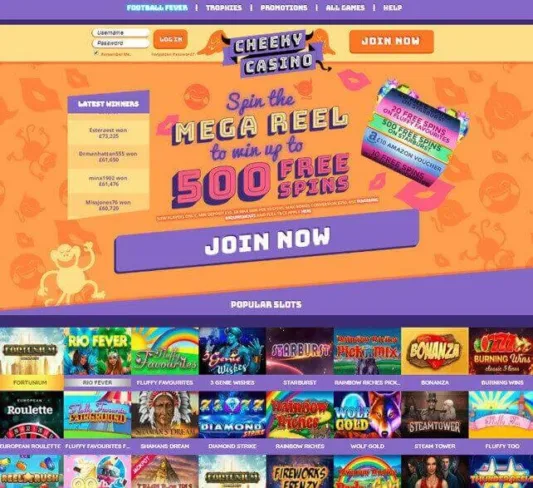 Cheeky Casino Homepage