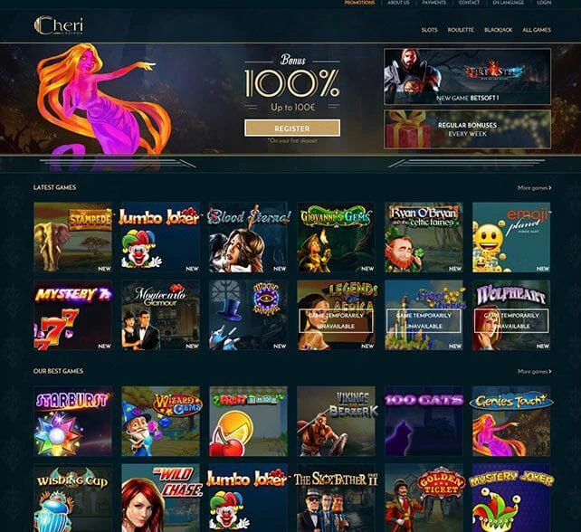 Cheri Casino Homepage