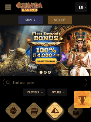 Cleopatra Casino Mobile Screen
