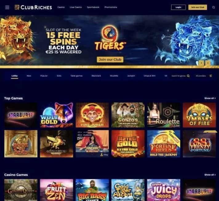 Club Riches Casino homepage