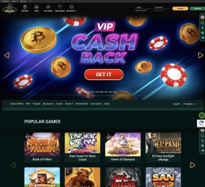 CryptoVegas Casino homepage