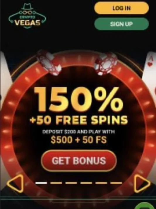 CryptoVegas Casino homepage on mobile