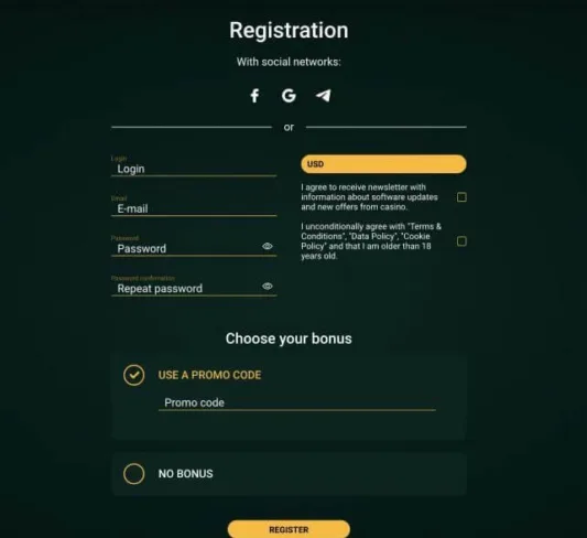 CryptoVegas Casino registration