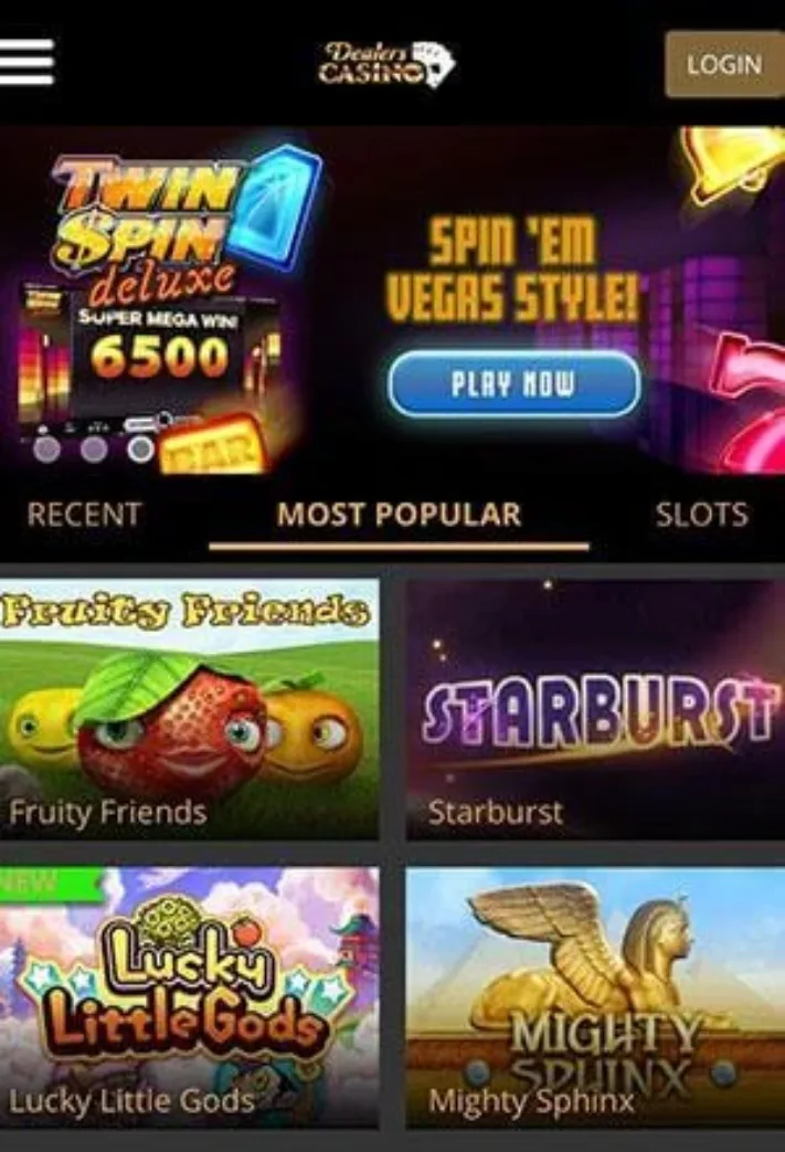 Dealers Casino Mobile Screen