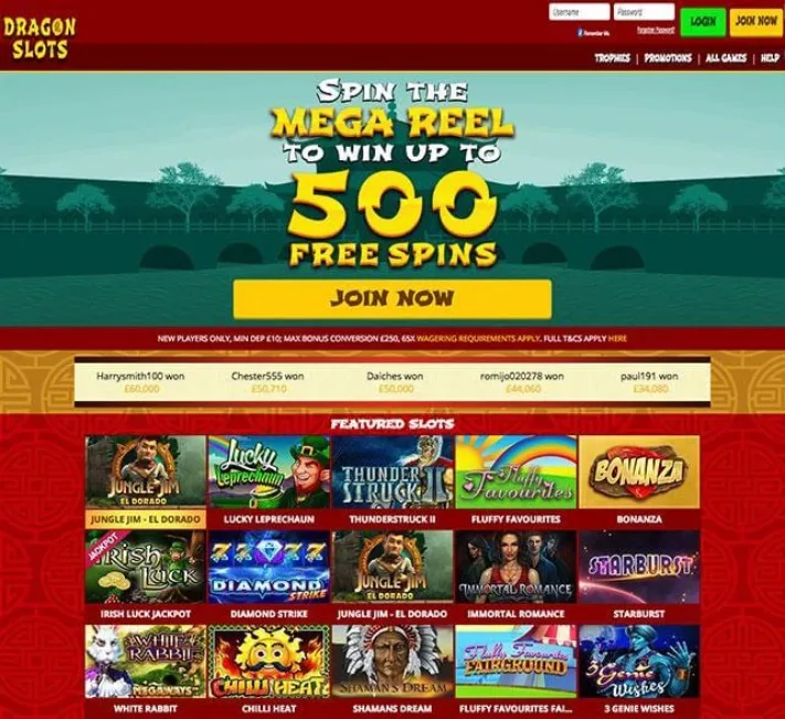 Dragon Slots Casino Homepage