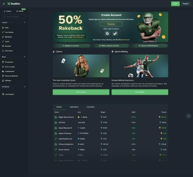 Duelbits Casino homepage
