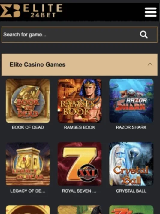 Elite24Bet Casino games on mobile