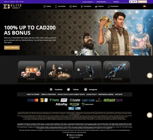 Elite24Bet Casino homepage