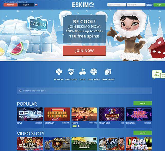 Eskimo Casino Homepage
