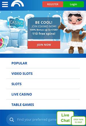 Eskimo Casino Mobile Screen