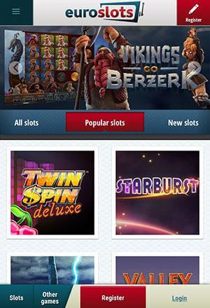 EuroSlots Mobile Screen