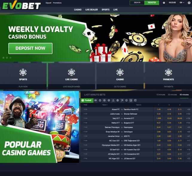 EvoBet homepage