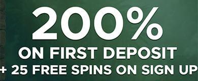 200% ON FIRST DEPOSIT + 25 FREE SPINS ON SIGN UP