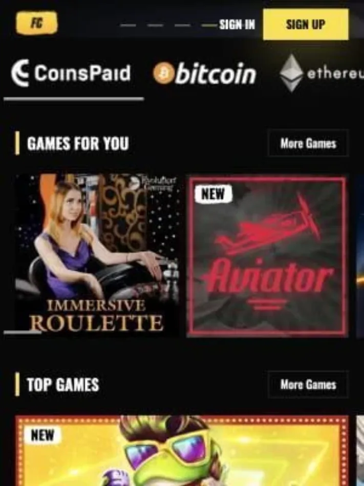 Fight Club Casino homepage on mobile