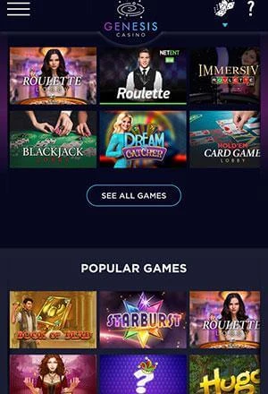 Genesis Casino Mobile Screen