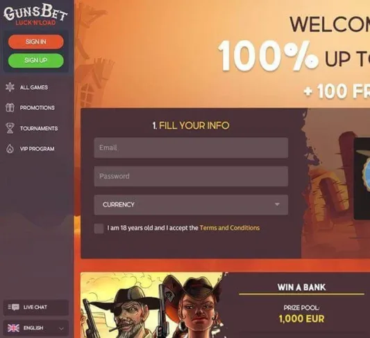 Guns Bet Casino Homepage