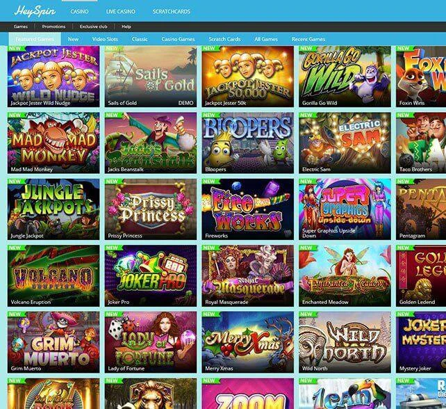 HeySpin Casino Games Screenshot