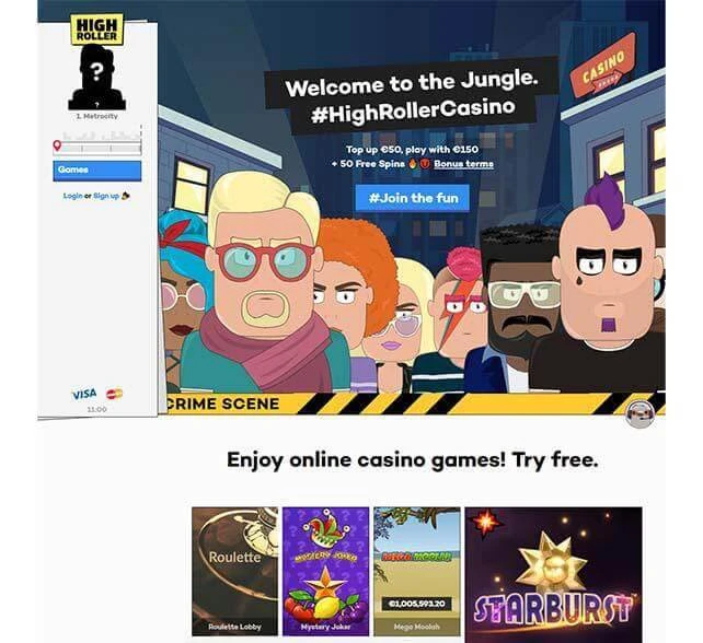 High Roller Casino Homepage Screenshot