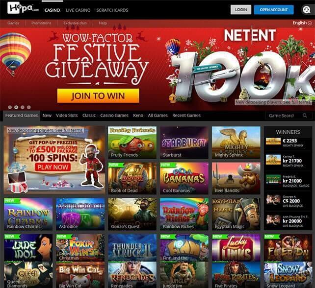 Hopa Casino Homepage