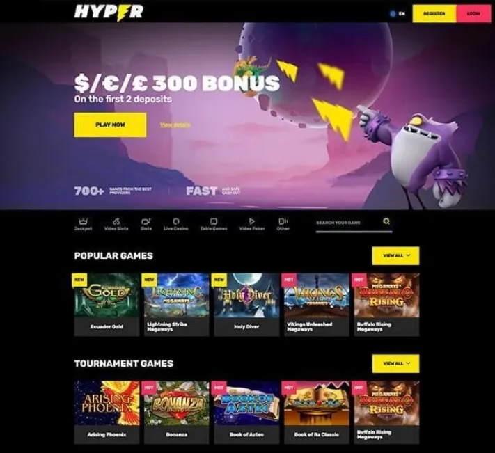 Hyper Casino Homepage