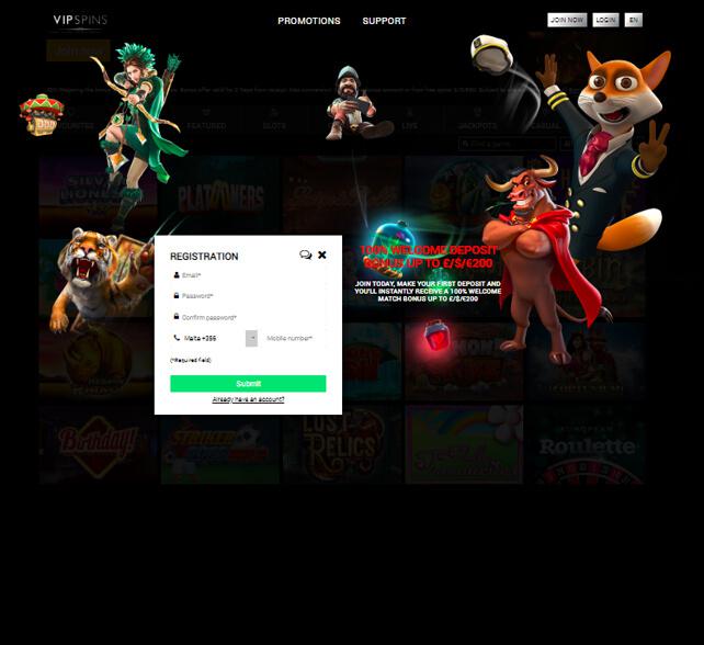 VIP Spins registration