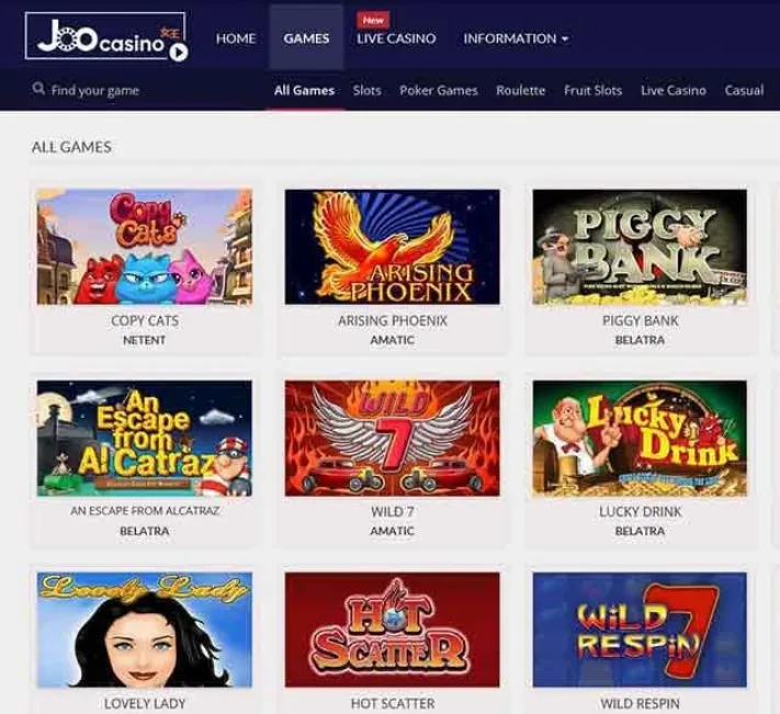 Joo Casino Games Homepage