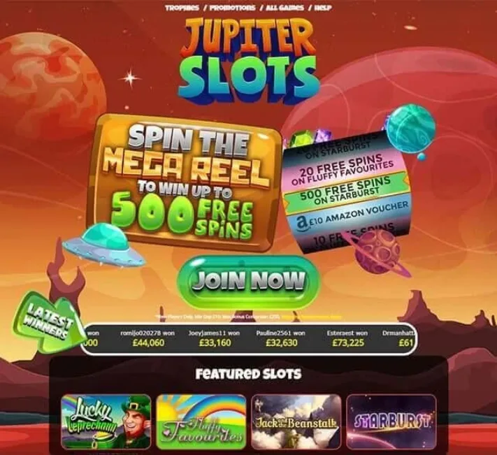 Jupiter Slots Casino Homepage
