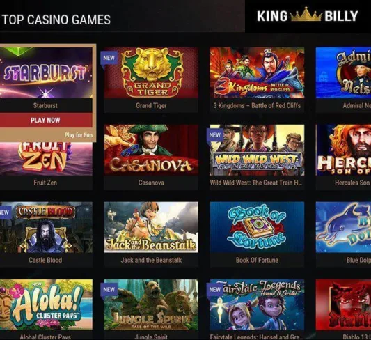 King Billy Casino Games Selection