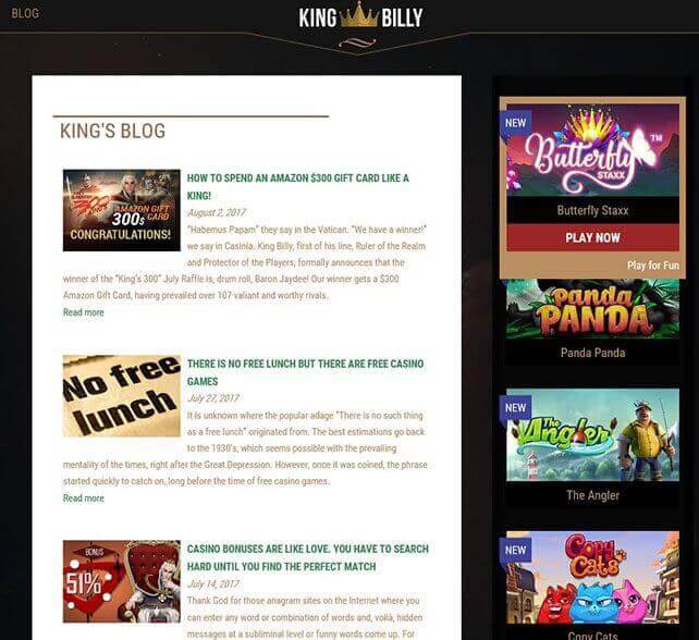 King Billy Casino Homepage