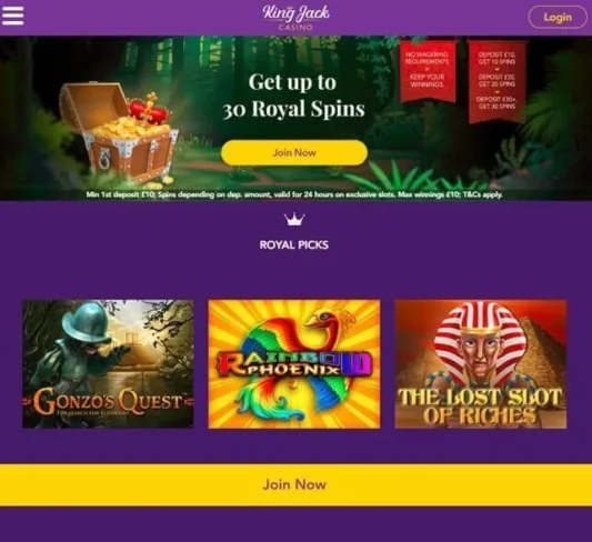 King Jack Casino Homepage
