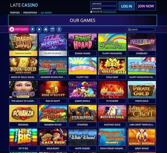 Late Casino Games Selection
